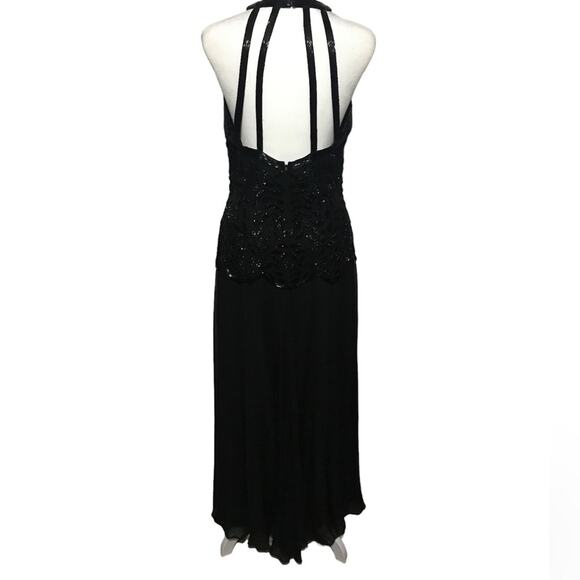 Vintage Precious Formals 100% Silk Beaded Strappy Formal Gown Dress Black Size 8 - Picture 5 of 10